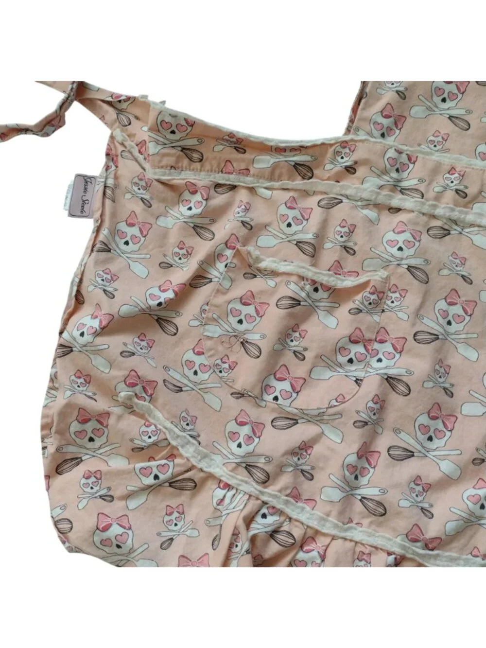 Retro Style Jessie Steele Apron OS Pink Skull Cotton w Removable Bib